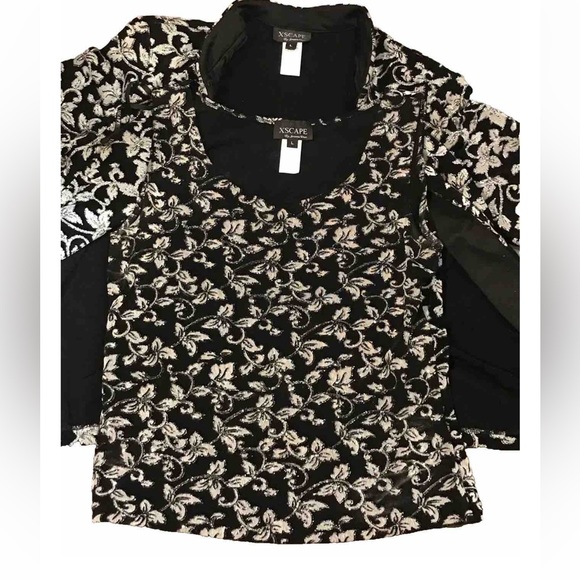 Xscape mother of bride black JACKET SET Joanna Chen Silver glitter stretchy MED - Picture 2 of 11